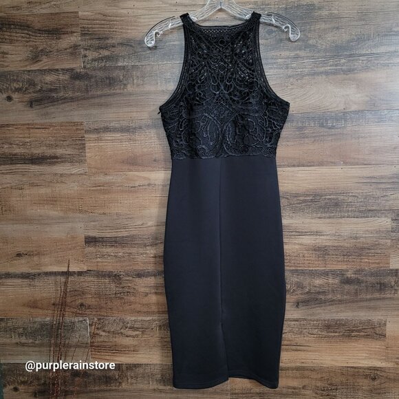 AX Paris Bodycon Dress Size 8 Crochet Lace Scuba Knit Stretch Dark Coquette NWT - Picture 3 of 10